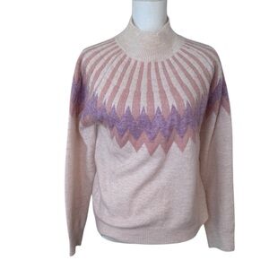 Free For Humanity Pink Mock Neck Sweater Geometric Italy OS
